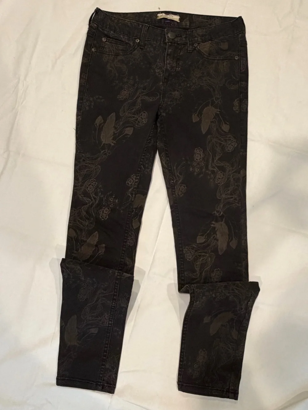 Free People Women’s Brown & Light Brown Abstract Feather & Flowers Jeans Size 28